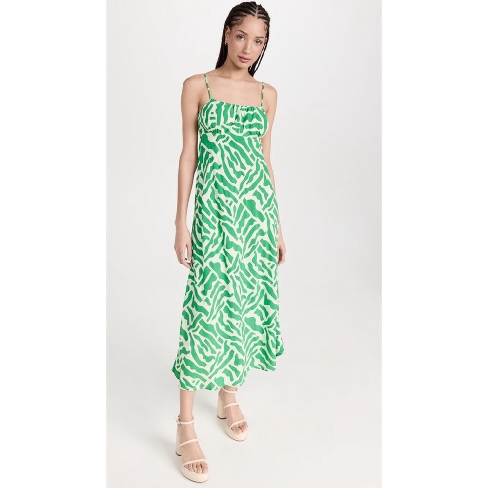Faithful The Brand San Paolo Midi Dress Tulli Print Green US 2 XS Tropical